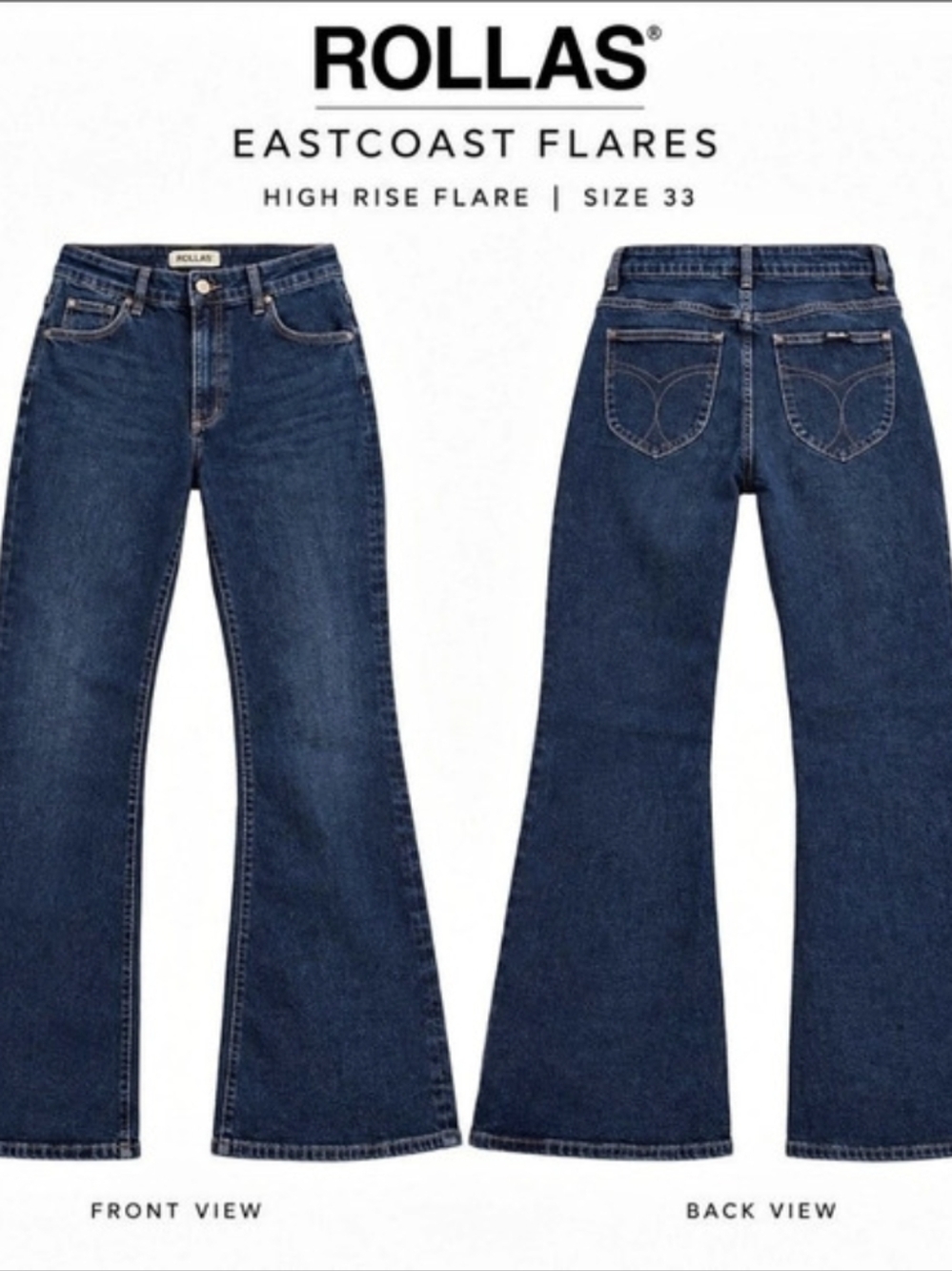 Rollas Eastcoast Flare High Rise Flare Women's Jeans Blue Waist 33 Like New